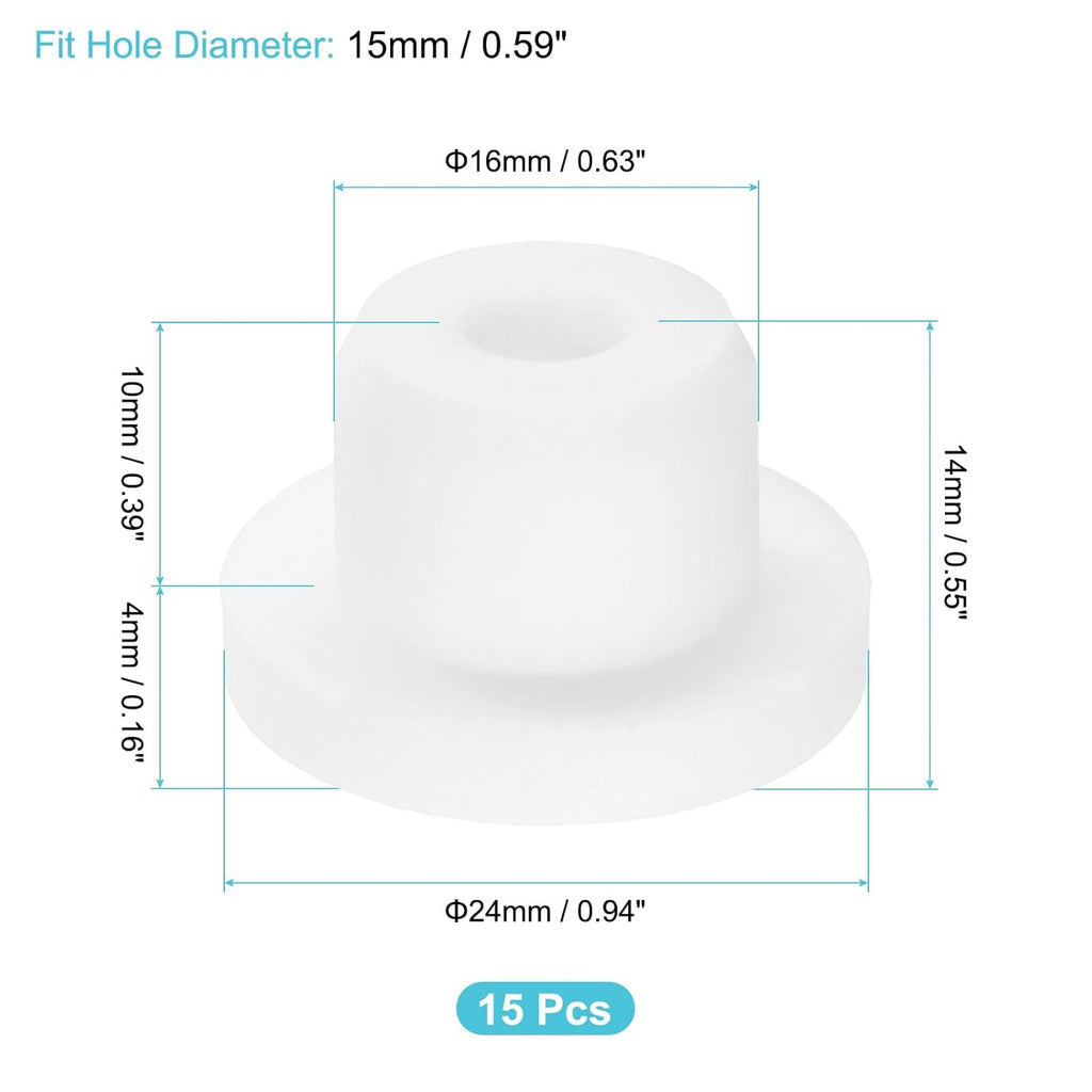 uxcell 15Pcs Silicone Hole Plug, Waterproof Round Rubber Stoppers Bottle Seal Plug Tube Pipe End Cap for 15mm/0.59" Hole for Bathtub Bottle, White