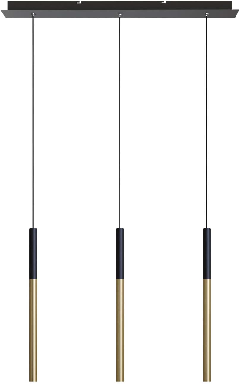 ALTAIR 3 Mini Pendant Lighting Black-Brass - LED Hanging Light Fixture for Kitchen Island, Bar, Foyer - Cluster Pendants - Dimmable, Adjustable Wire, Lamp Bulb Included