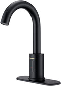 Touchless Bathroom Faucets for 1 or 3 Hole, Tall Body Automatic Bathroom Sink Faucets with Deck Plate,Motion Sensor Commercial Faucets for Bathroom&Kitchen,360° Swivel Spout,Black