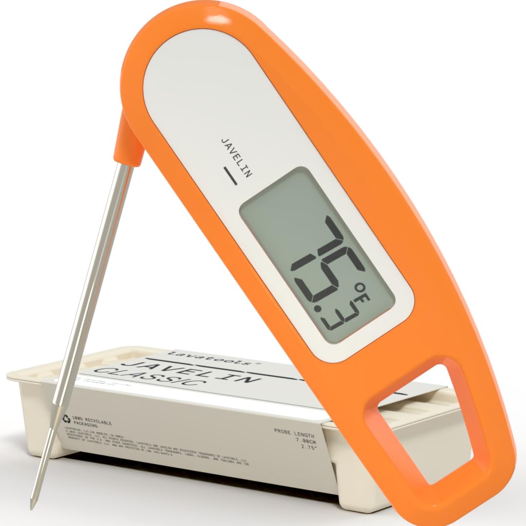 Lavatools Javelin® Ultra-Fast 3-Second Digital Instant Read Meat Thermometer for Grill and Cooking, 2.75" Probe, Compact Foldable Design, Large Display, IP65 Water Resistant, NSF Certified – Tangerine