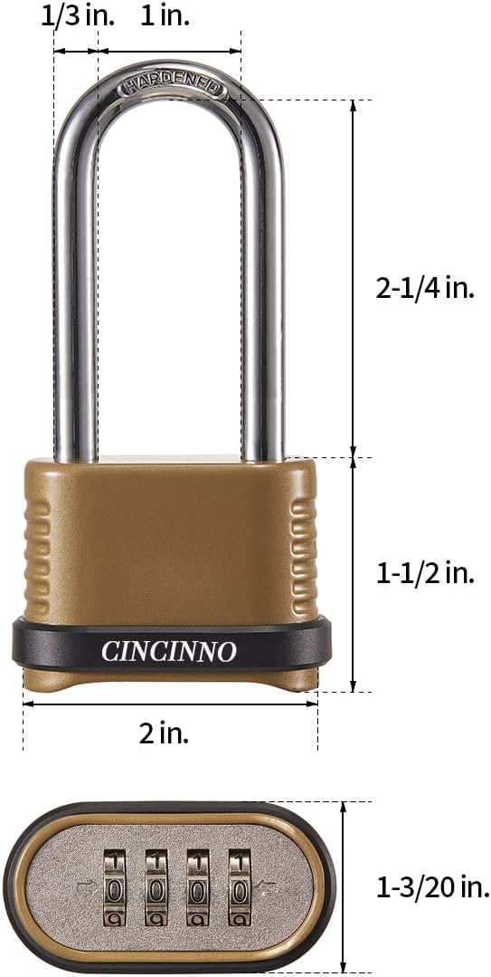 4 Digit Combination Lock, Heavy Duty Combo Padlock with Long Shackle for Outdoor Use,Sheds, Locker, Storage Unit, Gym and Gate