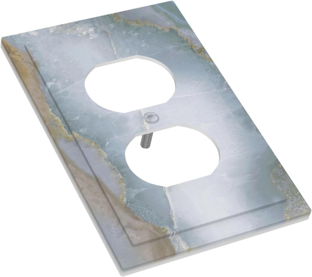 Outlet Covers Colored Art Marble Golden Line 1 Gang Duplex Light Switch Cover Decorative Switch Plates Electrical Receptacle Faceplate Wall Plate For Bathroom Kitchen Decor