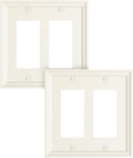 2-Pack Double Decorator Outlet Cover Plate, Light Almond Modern Decorative Switch Plates and Outlet Covers, Natural Bamboo Fiber Wall Plates for Electrical Outlets
