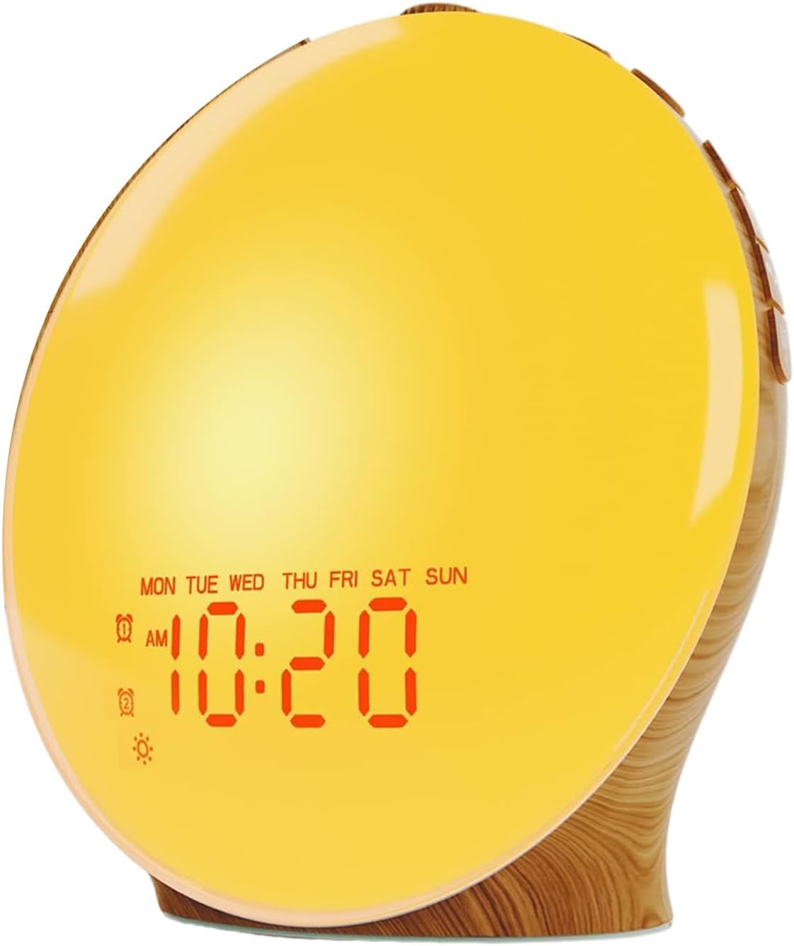 Full Screen Wood Grains Wake Up Lamp with Soft LED Lighting and Color Sunrises Simulation Digital Alarm Clock