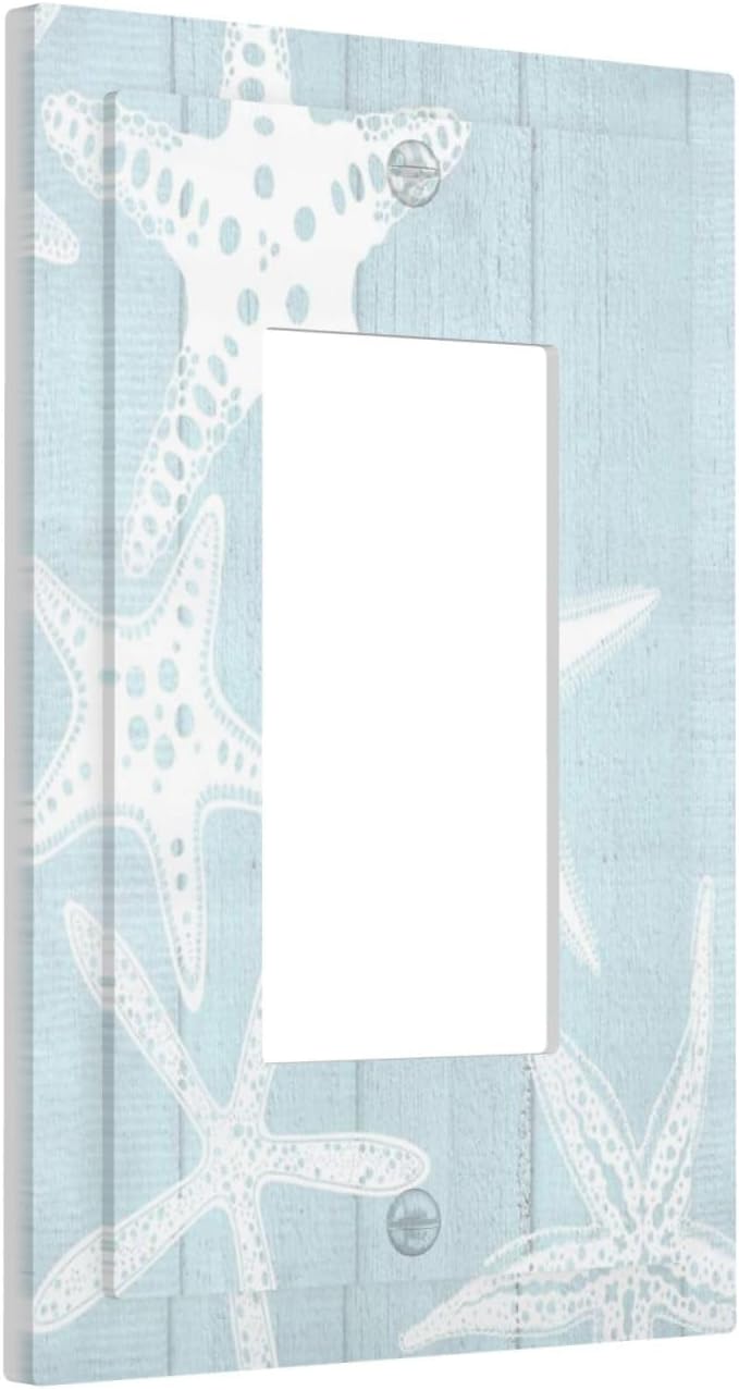 Beach Starfish Vintage Wood Rustic Country Ocean Decorative Outlet Covers 1 Gang Single Rocker Light Switch Cover Plate Wall Plates GFCI Faceplate for Farmhouse Kids Room Decor