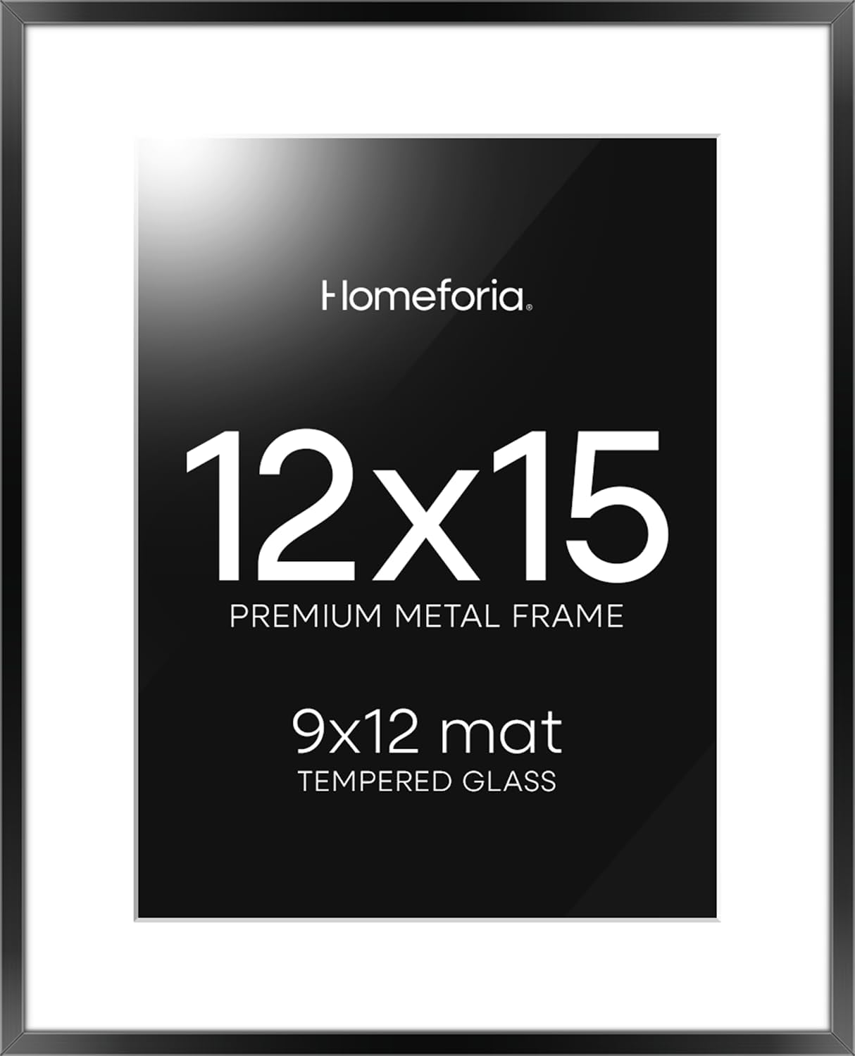 Homeforia 12x15 Picture Frame Black, High End Metal 12x15 Poster Frames with Mat 9x12 for Photo, 12 x 15 Black Frame Matted to 9 by 12 inch Print, 15x12 Thin Frames, Tempered Glass, Wall Kit, Set of 1