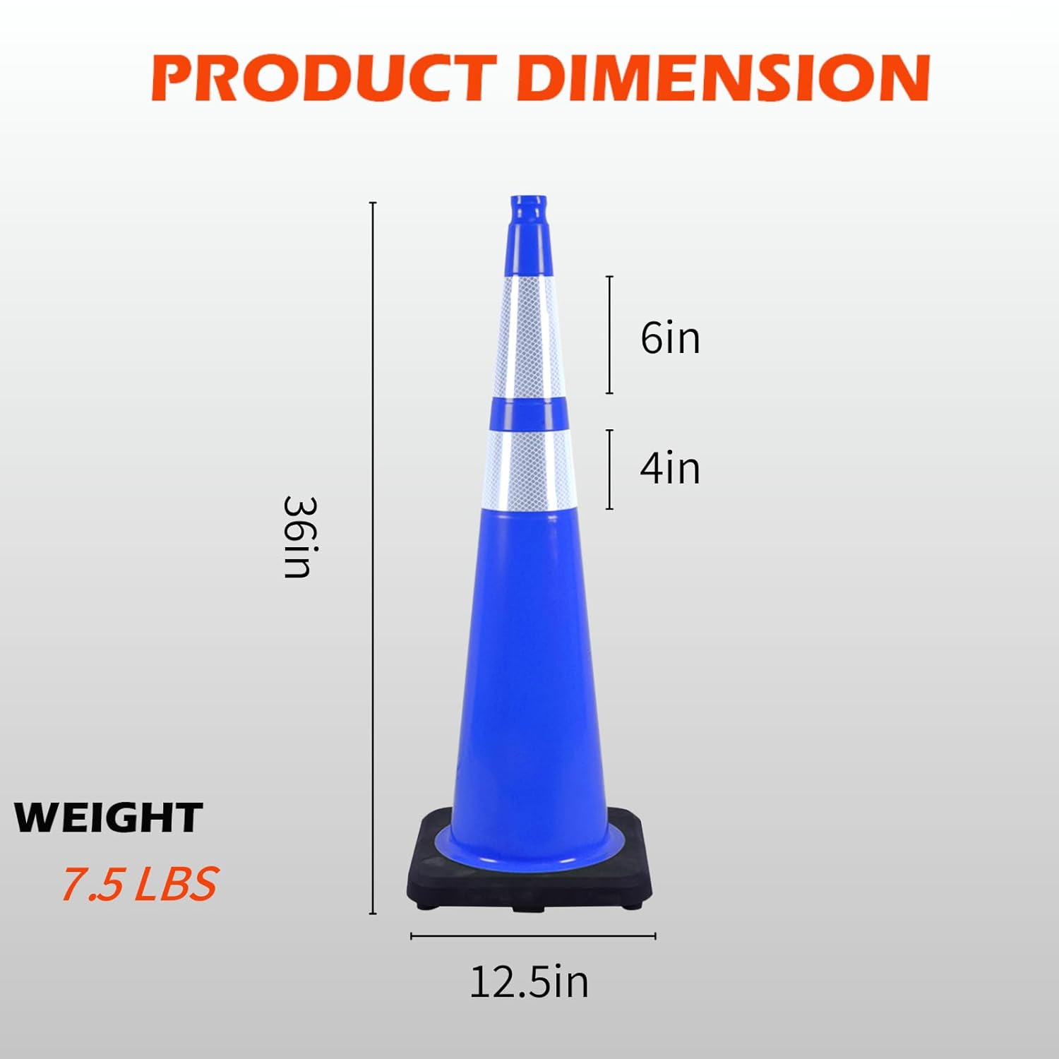 6 Pack 36 Inch Blue Heavy Duty PVC Cones with Stable Black Base, Professional Traffic Management, Parking Lots, Highway Safety, Work Sites (6, Blue, 36 Inch)