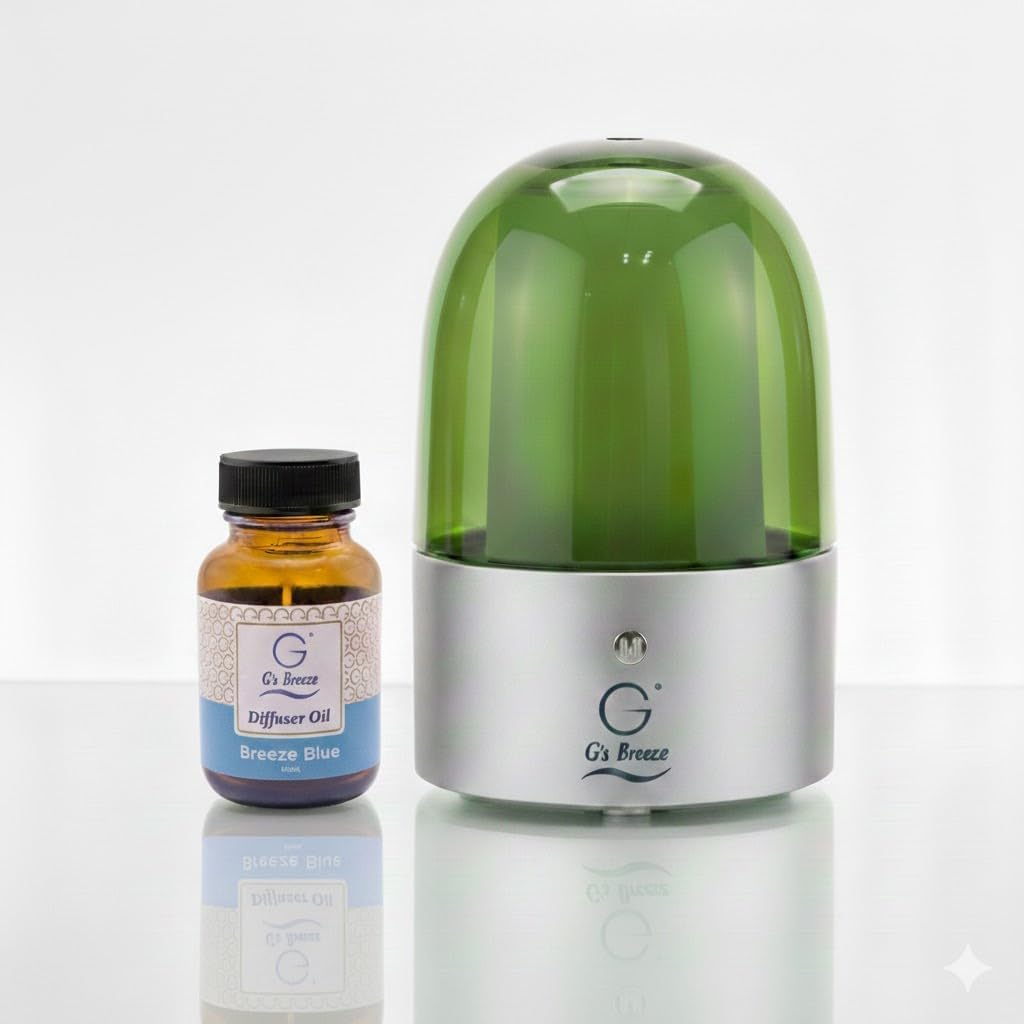 G's Breeze Smart Aroma Diffuser with Refill – Bluetooth & Wi-Fi App Control - LED Lighting, Adjustable Intensity - Long-Lasting Fresh Aquatic Fragrance for Home or Office - Breeze Blue