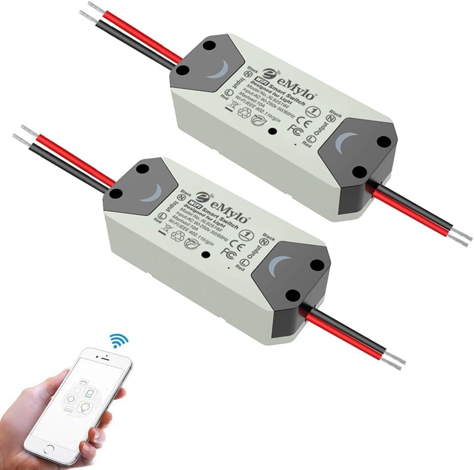 WiFi Switch, eMylo Smart Wireless Relay Module 2.4Ghz Wi-Fi Light Switch Basic Smart Remote Control Module Home Automation Timers Compatible with Alexa Echo Google Home 2 Pack