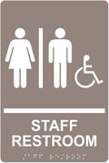 ComplianceSigns.com Staff Restroom Sign, ADA-Compliant Braille and Raised Letters, 9x6 in. White on Taupe Acrylic with Adhesive Mounting Strips