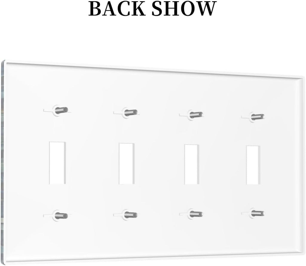 White Flowers Green Leaves Light Switch Covers Quad Toggle 4 Gang Wall Plate Decorative Switchplate Electrical Faceplate for Farmhouse Bathroom Living Decor