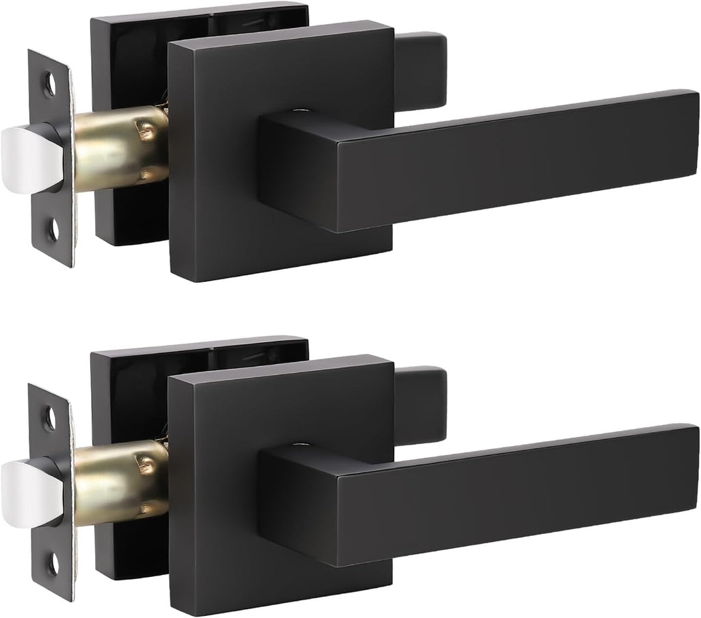 KNOBWELL 2 Pack Premium Matte Black Closet Door Handles Passage Function Heavy Duty Lever Door Handle, Door Handles for Left or Right Handing, Interior Door Handle 2.07 lb One Lever