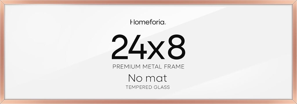 Homeforia 8x24 Panoramic Frame Rose Gold, High End Metal 8 x 24 Picture Frames without Mat, 24x8 Hanging Rose Gold Poster Frames for Wall, 8by24 Display Photo Frame, Tempered Glass, Wall Kit, Set of 1