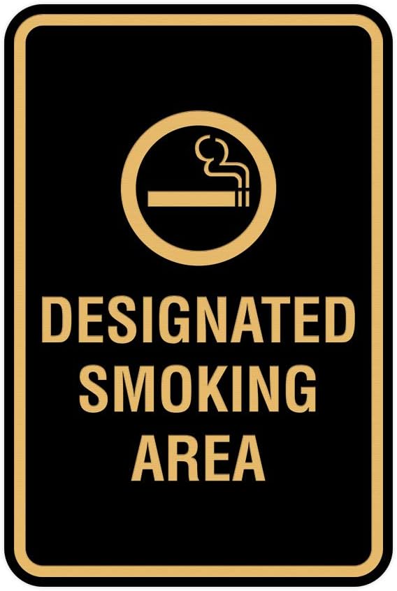 Signs ByLITA Portrait Round Designated Smoking Area Sign with Adhesive Tape, Mounts On Any Surface, Weather Resistant, Indoor/Outdoor Use (Black Gold) - Large 2 Pack