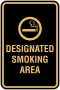 Signs ByLITA Portrait Round Designated Smoking Area Sign with Adhesive Tape, Mounts On Any Surface, Weather Resistant, Indoor/Outdoor Use (Black/Gold) - Small 2 Pack