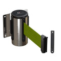Crowd Control Warehouse - CCW Series WMB-120 Fixed Wall Mount Retractable Belt Barrier - 11 Foot, Olive Belt with Stainless Steel Case