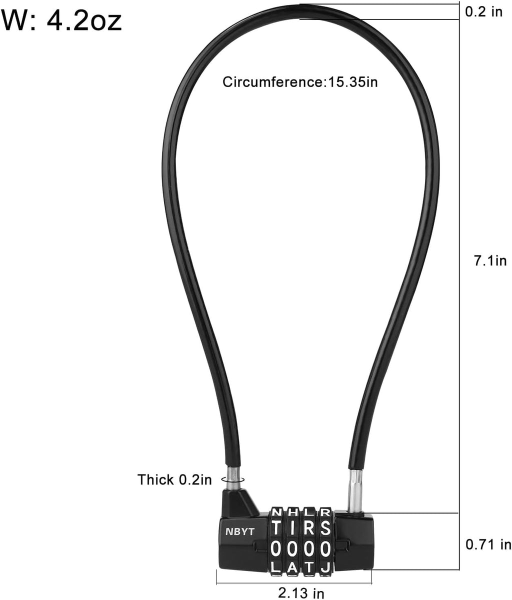 Cable Lock with Word Combination, Letter Padlock, for Metal Fence, Shed, Gates, Outdoor Fence, Long Cabinet, Refrigerator, Dumpster(15''(Locking Span 7''))