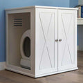 THE REFINED FELINE Refined Self-Cleaning Litter Box Cabinet, Wooden Cat Litter Box Enclosure for Automatic Litter Boxes, White, Farmhouse.