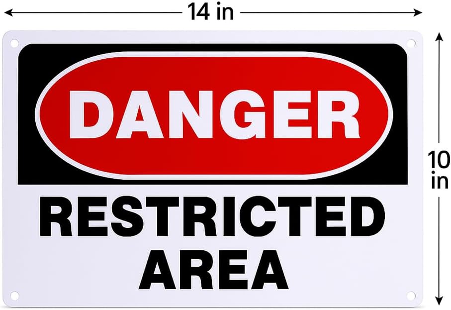 Danger Construction Area Sign Restricted Area Sign Aluminum 14"x10" Uv Ink Printed, Easy to Mount Weather Resistant for Bedroom (4-pack)…