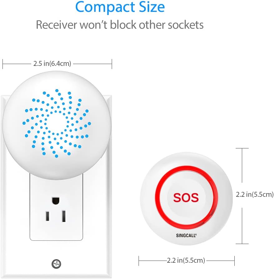 SINGCALL Caregiver Pager Panic Button Emergency Call Button for Elderly Alarm Bell Medical Alert Calling System for Seniors Waterproof Tuya Smart 1 SOS Button 1 Plugin Receiver (only 2.4GHz WiFi)