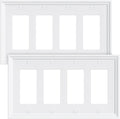 2-Pack Quad Decorator Outlet Cover Plate, White Decorative Switch Plates and Outlet Covers, Natural Bamboo Fiber Wall Plates for Electrical Outlets, Receptacle, GFCI Outlet, Dimmer Switch