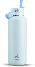 POWCAN 18 oz Insulated Water Bottle: Leakproof, Keep Cold 24H, BPA-Free, Top Handle, Stainless Steel Water Bottle with Straw for Travel, School, Outdoors, Camping, Sport, Gift for Kids (Sea Breeze)