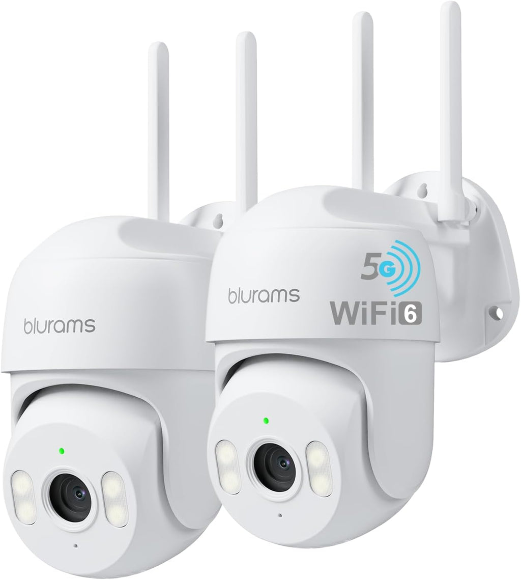 blurams 2K Security Camera Outdoor, Pan-Tilt Outdoor Camera Wired w/360° View, Motion Tracking, 2.4/5GHz WiFi 6, 2-Way Audio, Weatherproof, Free Person/Motion Detection, 24/7 Recording 2Pack