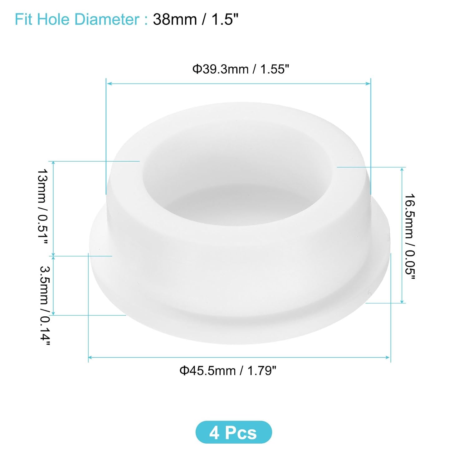 uxcell 4Pcs Silicone Hole Plug, Waterproof Round Rubber Stoppers Bottle Seal Plugs Tube Pipe End Caps for 38mm/1.5" Hole for Bathtub Bottle, White