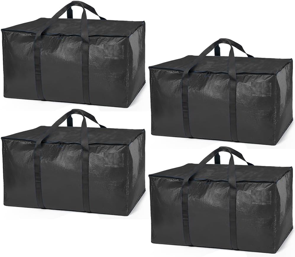 ClearSpace Heavy Duty Moving Bags or Storage Bags – Black Storage Bins with Lids, Large Moving Boxes with Backpack Straps & Zippers,– Packing Box & Moving Supplies for College Dorm, 4 Pack