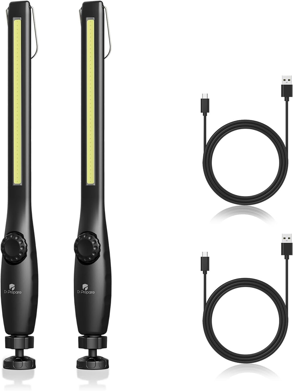 DR.PREPARE LED Work Light, 700 Lumens Rechargeable, Cordless Portable Magnetic COB LED Inspection Light for Car Repair, Home, Garage, Emergency, 2 pack, Black