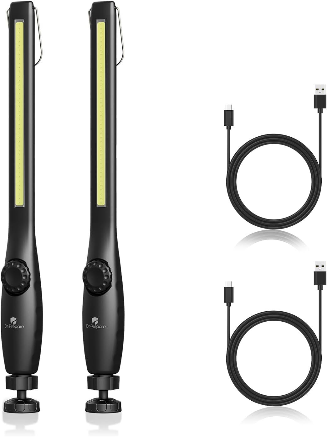 DR.PREPARE LED Work Light, 700 Lumens Rechargeable, Cordless Portable Magnetic COB LED Inspection Light for Car Repair, Home, Garage, Emergency, 2 pack, Black