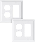 2-Pack Combo Duplex/Decorator Light Switch Cover Plate, Pure White Modern Decorative Electrical Outlet Covers, Bamboo Fiber Wall Switch Plates and Outlet Covers