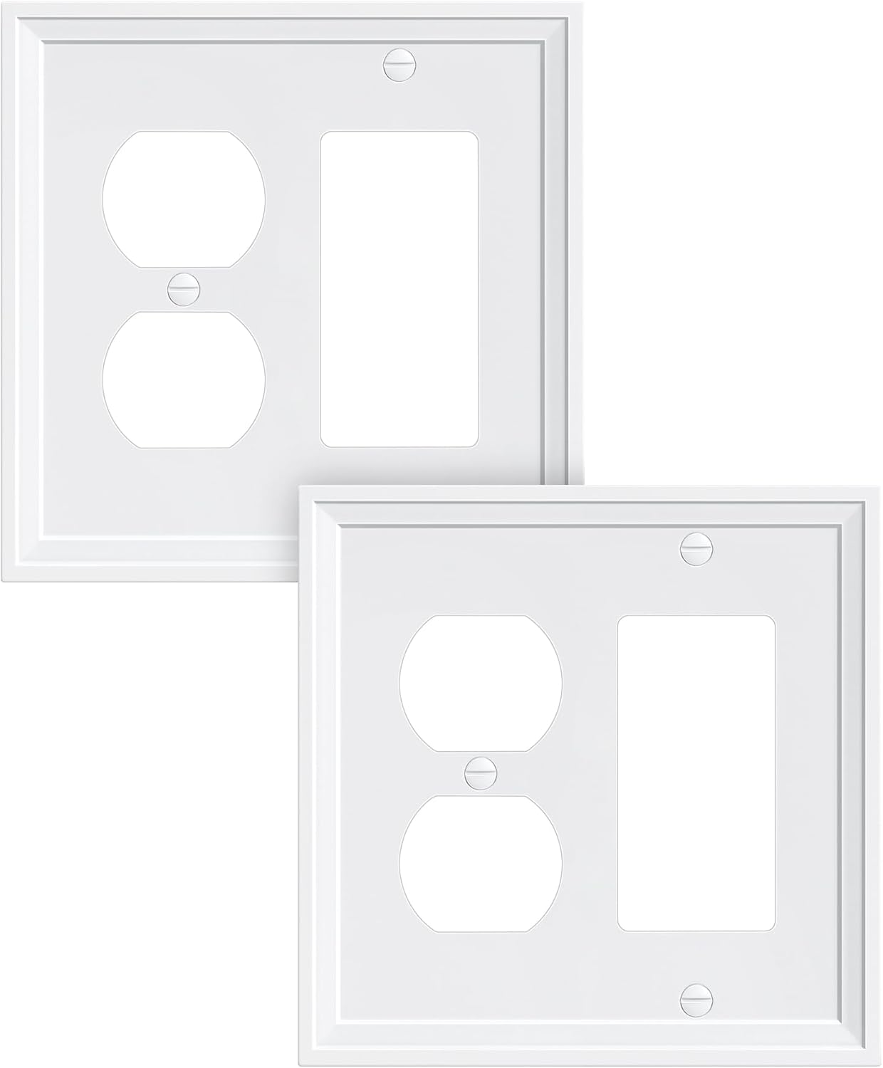 2-Pack Combo Duplex/Decorator Light Switch Cover Plate, Pure White Modern Decorative Electrical Outlet Covers, Bamboo Fiber Wall Switch Plates and Outlet Covers