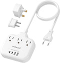 European Travel Plug Adapter, US to European Plug Adapter with 3 American Outlets & 4 USB, 3ft European Power Cord, International Travel Power Strip, Type C for Europe EU Germany France, Travel, White
