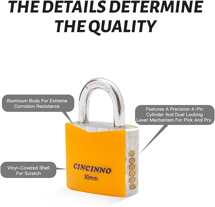 Set of 8 Small Locks，Covered Aluminum Keyed Alike Padlocks，30MM Weatherproof Lock with Same Key,Outdoor Padlock for Sheds, Storage Unit ，School Gym Locker, Toolbox