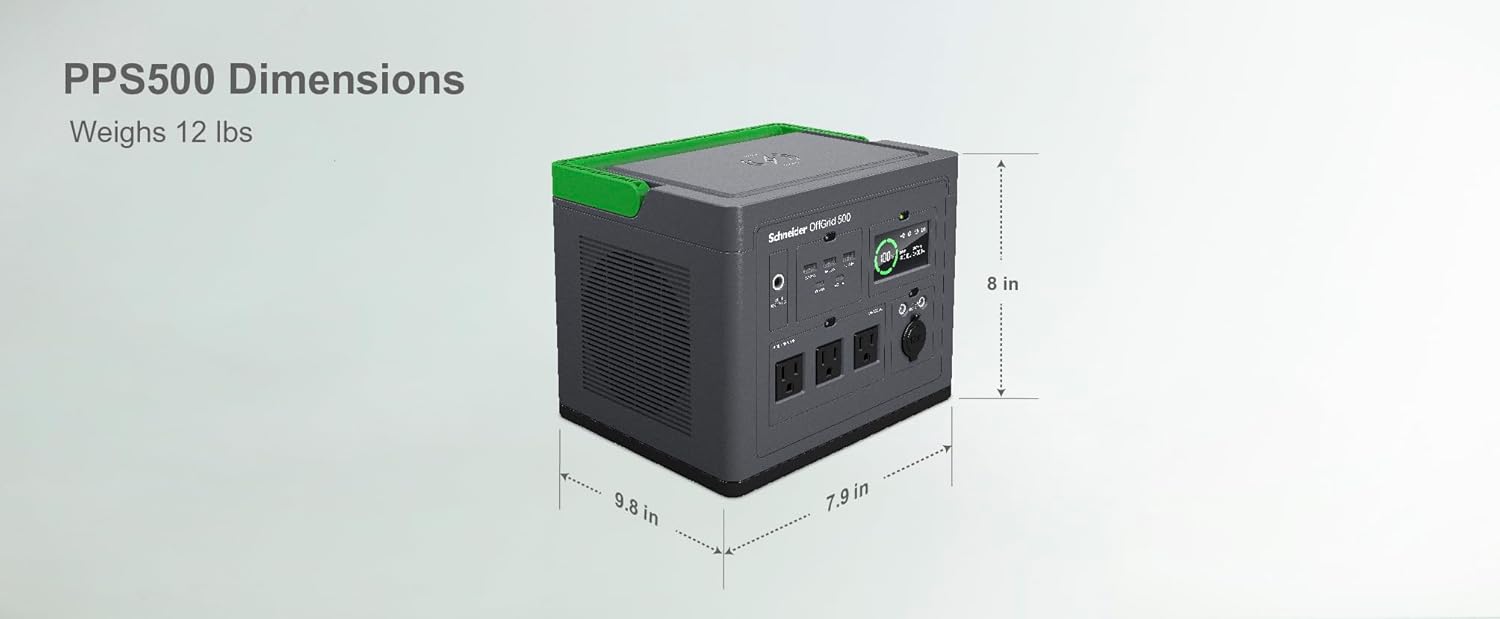Schneider OffGrid 517Wh Portable Power Station, PPS500 Portable Solar Generator with Wireless Charging Pad, for Camping or Home