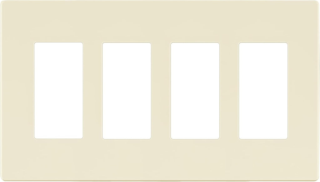 LIDER Matte Finish Decorator Switch Cover, Screwless Wall Plate, Mid-Size 4-Gang 4.88" x 8.58", Unbreakable Polycarbonate Thermoplastic, UL Listed, LSWP-34M-LA, Light Almond