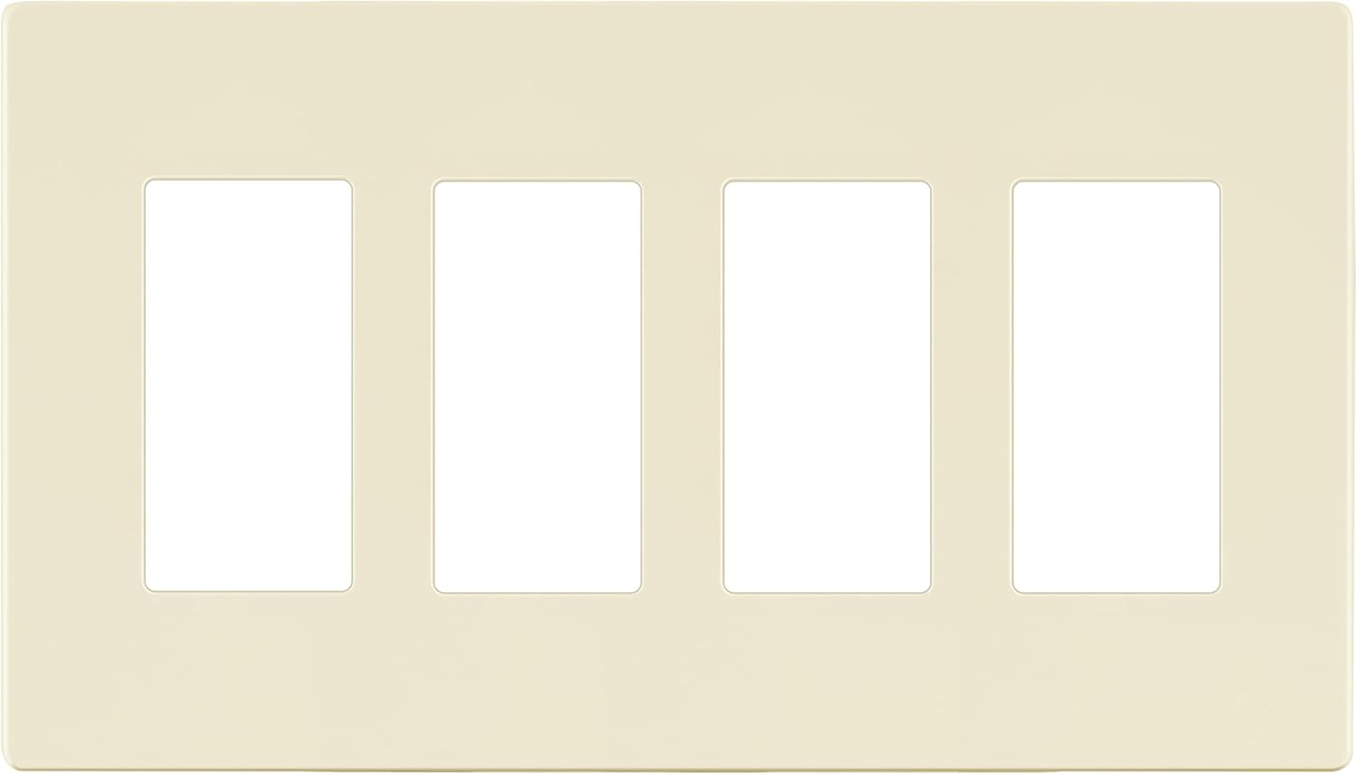 LIDER Matte Finish Decorator Switch Cover, Screwless Wall Plate, Mid-Size 4-Gang 4.88" x 8.58", Unbreakable Polycarbonate Thermoplastic, UL Listed, LSWP-34M-LA, Light Almond