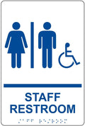 ComplianceSigns.com Staff Restroom Sign, ADA-Compliant Braille and Raised Letters, 9x6 in. Blue on White Acrylic with Adhesive Mounting Strips