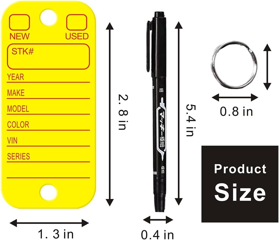 500 Pcs PVC Tags with Labels and Rings, Car Key for Organization, Identifiers, and Luggage Tags with 4 Pcs Markers, Plastic Keychain Tags for Car, Truck, and Dealer Use