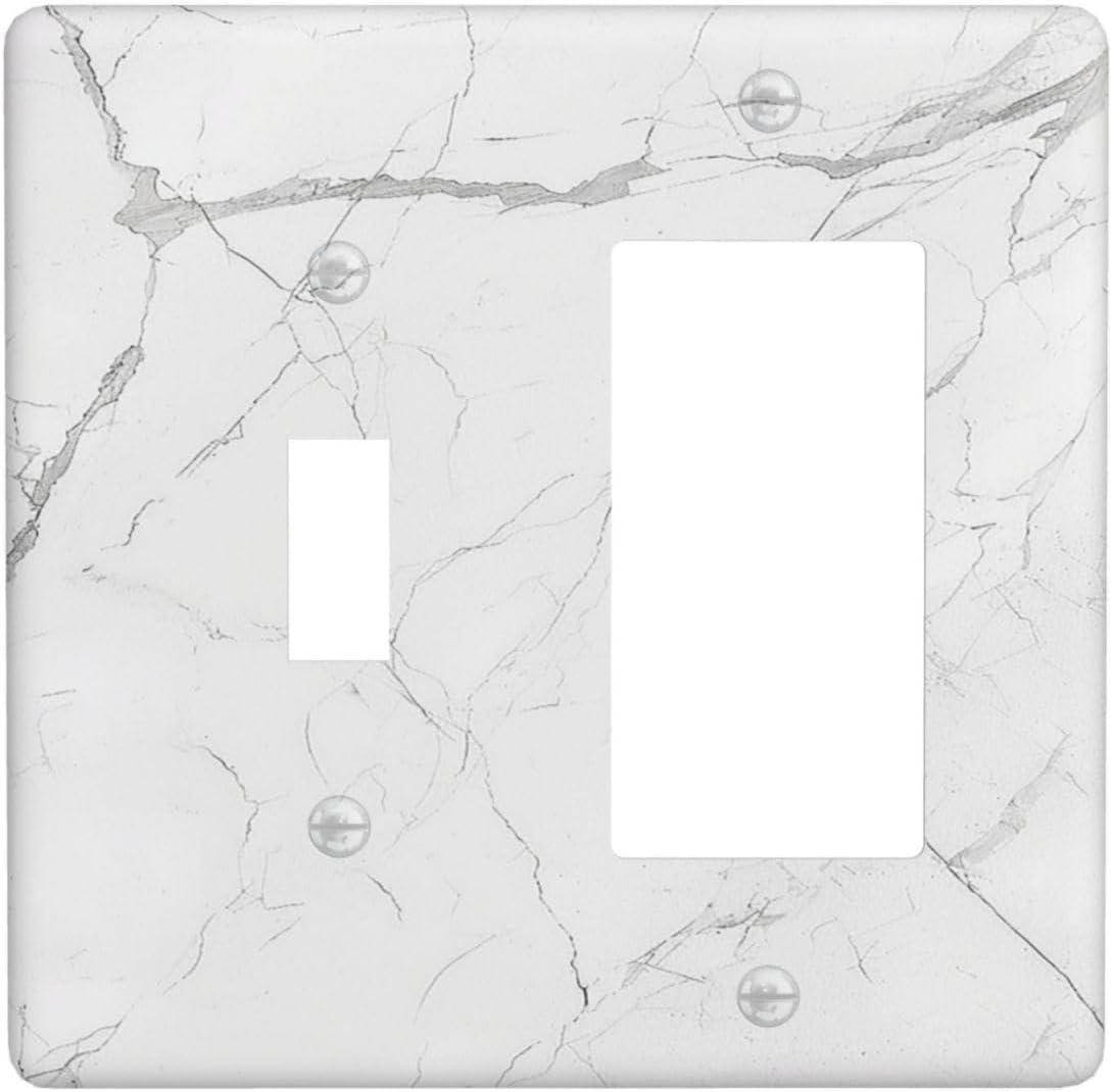 Outlet Covers White Grey Abstract Modern Marble 1 Toggle 1 Rocker Combination Decorative Wall Plate Electrical Switch Plates Light Switch Cover Plate for Bathroom Kitchen Decor