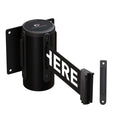 Crowd Control Warehouse - CCW Series WMB-120 Fixed Wall Mount Retractable Belt Barrier - 11 Foot, Black"Please Wait HERE" Belt with Black Steel Case, Crowd Control Barriers