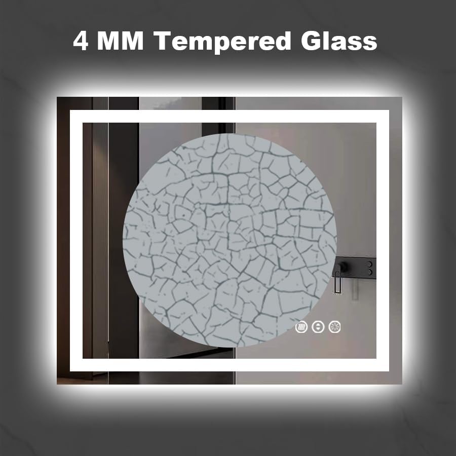 Amorho LED Bathroom Mirror, 48"x 38" with Front and Backlight, Stepless Dimmable Wall Mirrors with Anti-Fog, Shatter-Proof, Memory, 3 Colors, Double LED Vanity Mirror(Horizontal/Vertical)