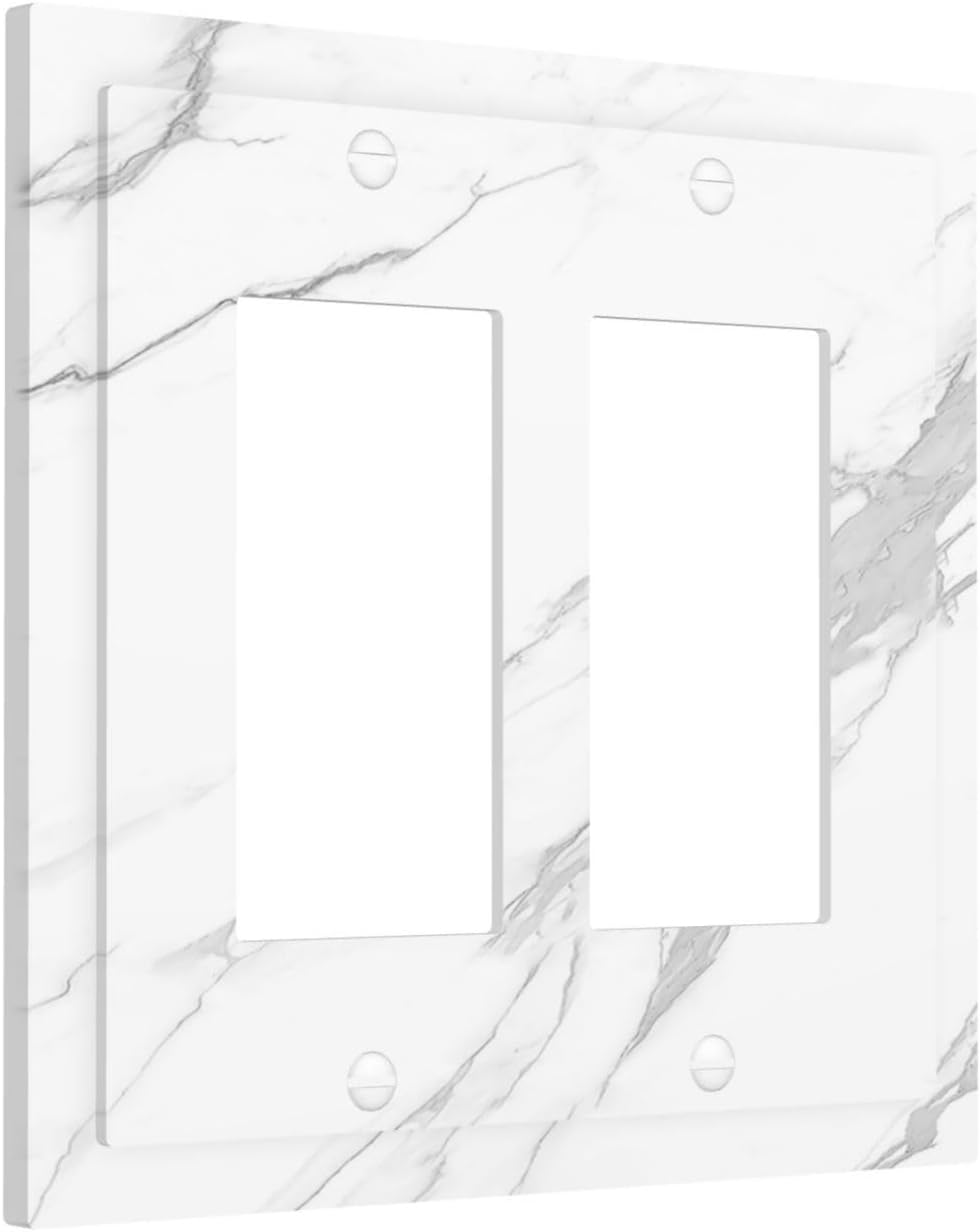 Decorative Outlet Covers Modern White Gray Marble 2 Gang Double GFCI Rocker Electrical Wall Panels Light Switch Cover Plate for living Room Bathroom Decor