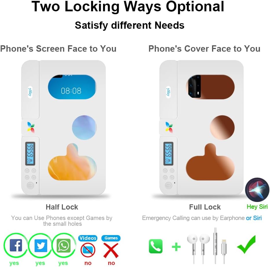 ySky Portable Phone Lock Box with Timer for iPhone and Android Phones, Self-Control Timed Phone Jail Locker to Help Kids,Students, Adults Focus Back, Unplug from Phones Boost Your Mental Wellness