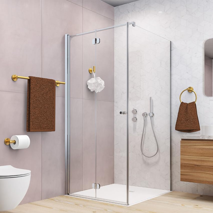 USHOWER Brushed Gold Bathroom Accessories Set, 24-Inch Towel Bar Set Wall Mounted, Durable SUS304 Stainless Steel Bathroom Hardware Set, 4-Piece