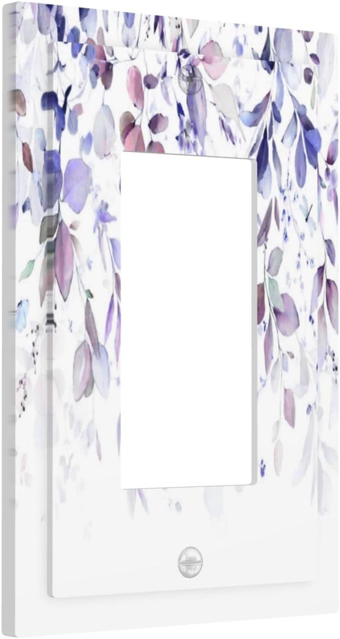 Purple Eucalyptus Watercolor Floral Rustic Leaf Decorative Outlet Covers 1 Gang Single Rocker Light Switch Cover Plate Wall Plates GFCI Faceplate for Farmhouse Home Decor