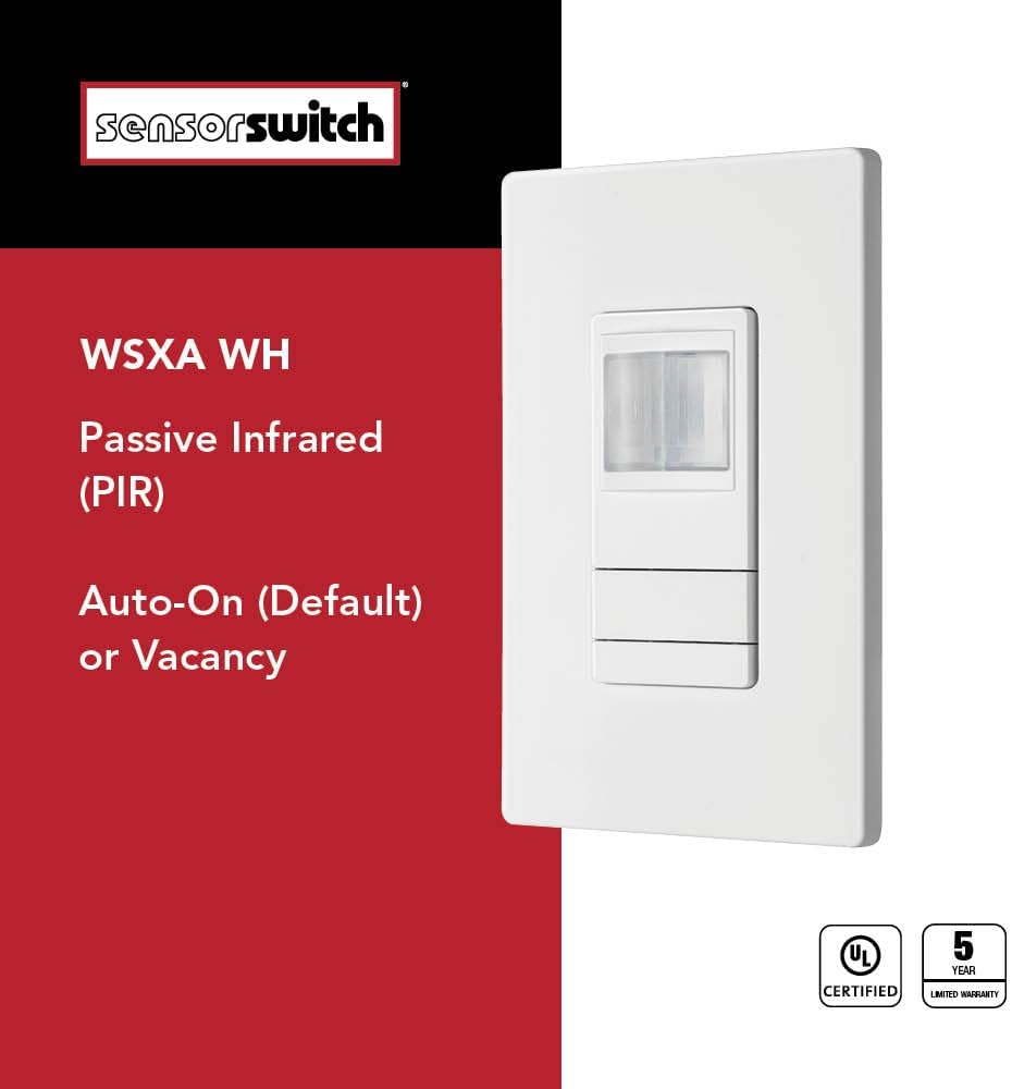 Lithonia Lighting SensorSwitch Wall Mount Motion Sensor Switch, Passive Infrared Wall Switch and Occupancy Sensor, WSXA Series, Single Relay, White (WSXA WH)