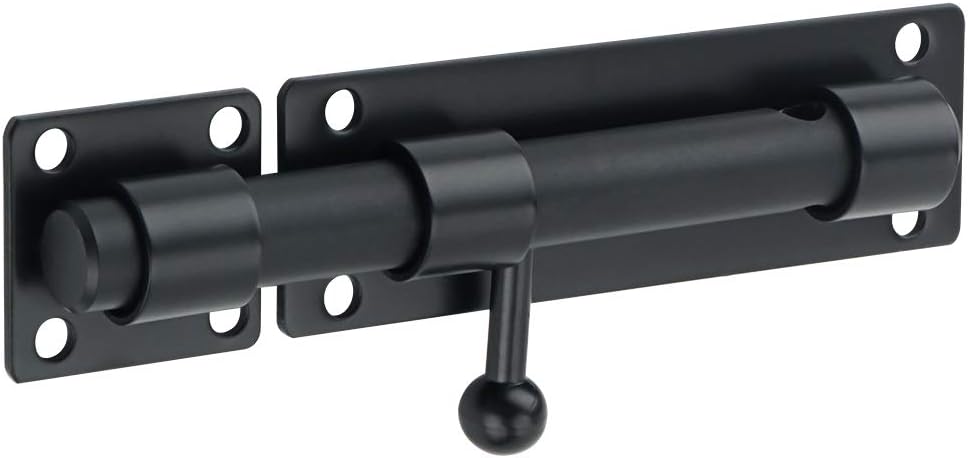 Alise 6 inch Barrel Bolt Latch,Slide Bolt Latch,Heavy Duty Solid SUS304 Stainless Steel Slide Lock for Wooden Fence,Barn Door,Interior or Outdoor Door Matte Black MS8000-B