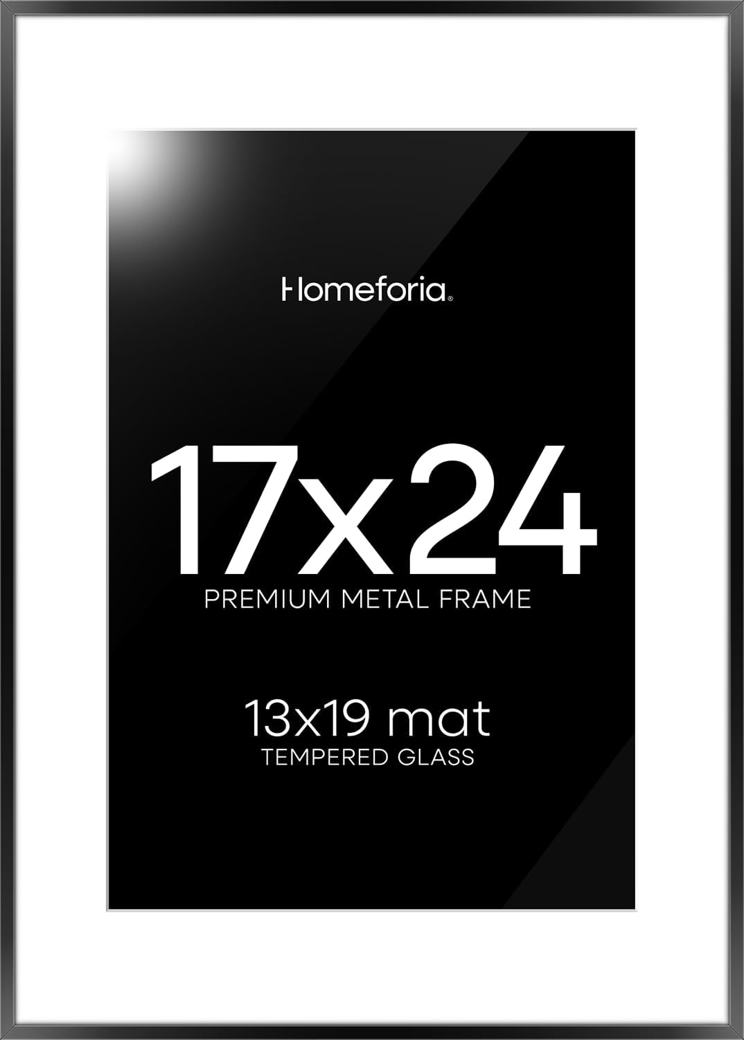 Homeforia 17x24 Picture Frame Black, High End Metal 17x24 Poster Frames with Mat 13x19 for Photo, 17 x 24 Black Frame Matted to 13 x 19 inch Print, 24x17 Thin Frame, Tempered Glass, Wall Kit, Set of 1